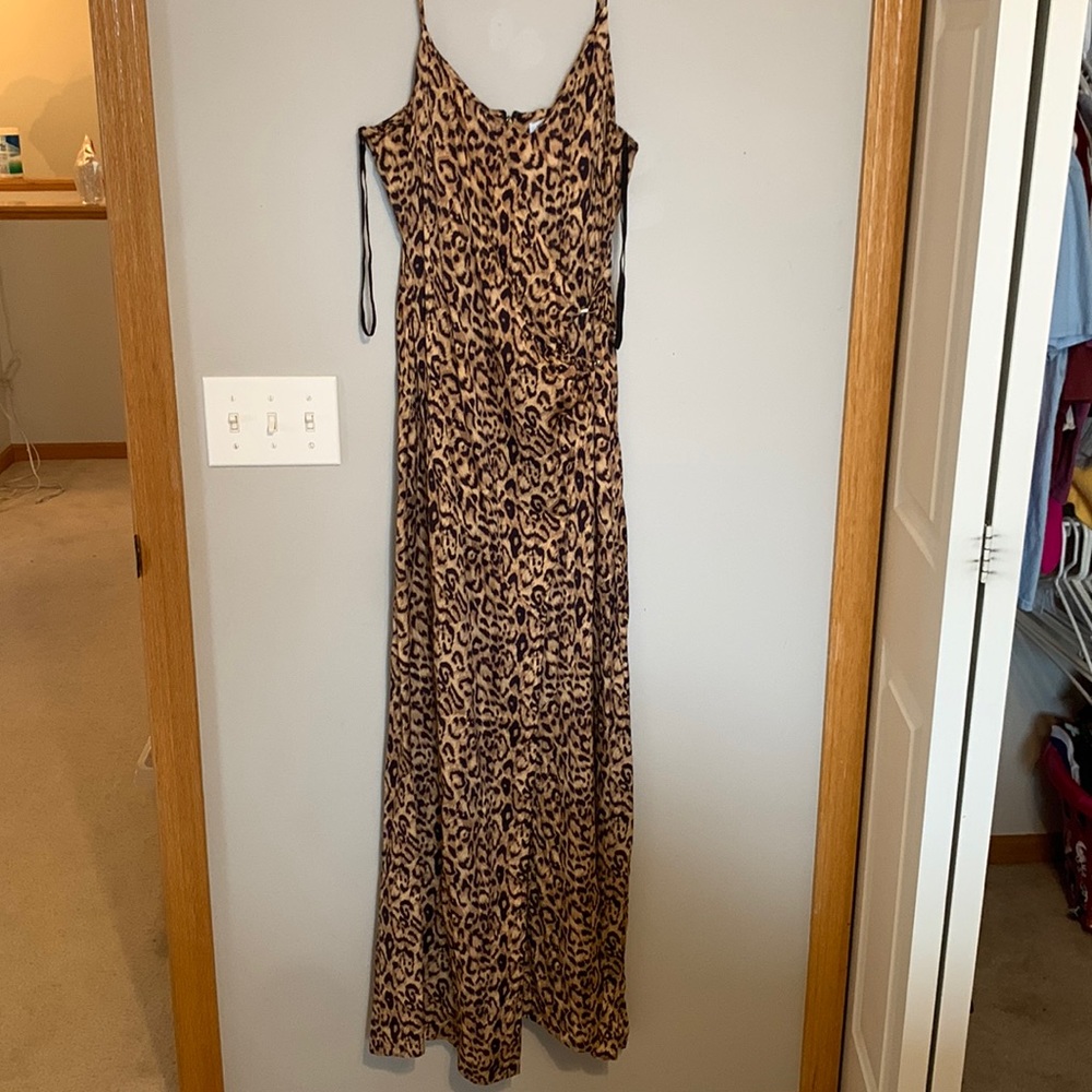 Leopard Print Maxi Slip Dress - Brown/Black